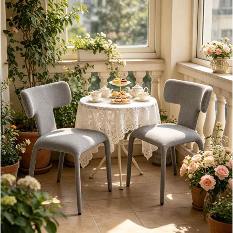 MEUBLIV Set di 2 sedie da sala da pranzo grigie in tessuto effetto lino con schienale curvo (1/5)