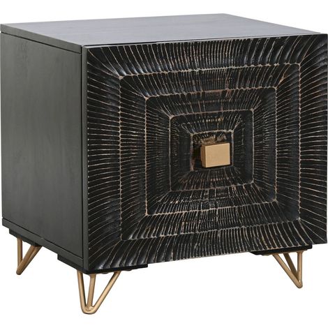 Table de chevet mandala noir doré en bois de manguier et métal - noir effet doré sculpté (1/5)