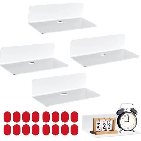 Étagère murale sans perçage – 4 pièces blanches, 23 cm, fixation sécurisée sur tous les murs, idéale pour salle de bain, cuisine et bureau (1/4)