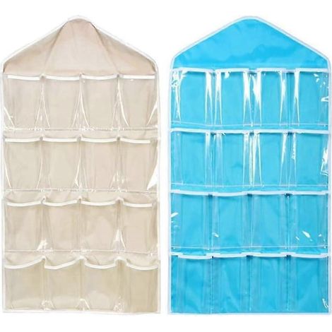 Lot de 2 sacs de rangement muraux imperméables pour placard, penderie, étagère à chaussures, cintre pour sous-vêtements, soutiens-gorge et chaussettes, avec 16 poches. (1/4)