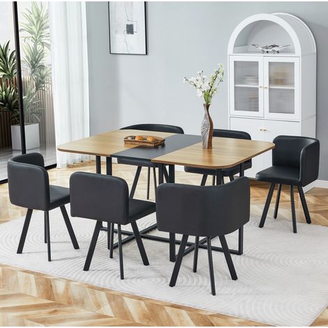 Conjunto de mesa extensible negro y madera, 4-6 personas, ahorra espacio – MEUBLIV (1/5)