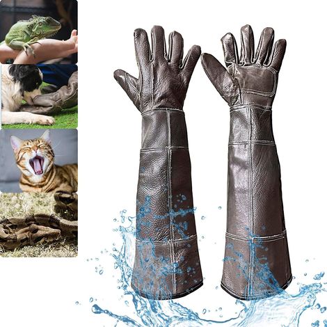 Guanti impermeabili per la manipolazione degli animali, guanti anti-morso in pelle rinforzata da 60 cm/23,6 pollici per il bagno, la toelettatura, la manipolazione di gatti, cani, ratti, serpenti, luc