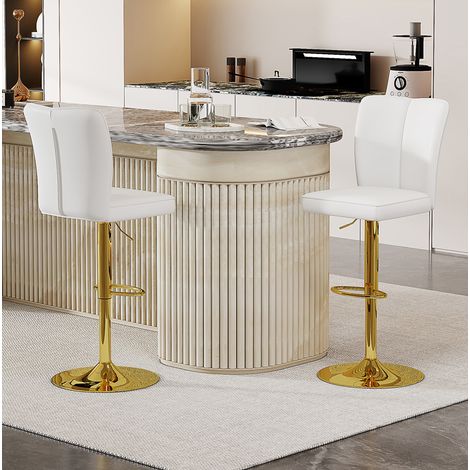 Set di 2 sgabelli da bar regolabili in altezza, girevoli a 360°, bianco e oro DESVIAE (1/5)