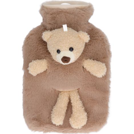 Bouillotte multifonction 1000ml, large ouverture, design cartoon adorable, bouteille d'eau chaude marron pour maison et bureau. (1/5)