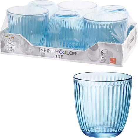 BORMIOLI LINE 6 BICCHIERI PER ACQUA IN VETRO BLU 290 ML