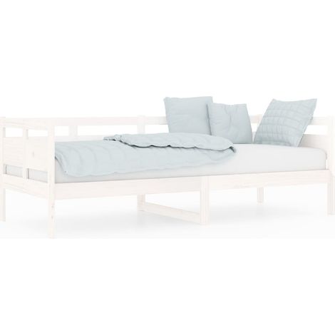 Lit adulte pour 1 personnes, Structure de lit, Assemblage Facile, Lit de jour Blanc Bois massif de pin 80x200 cm OIB3397E (1/5)