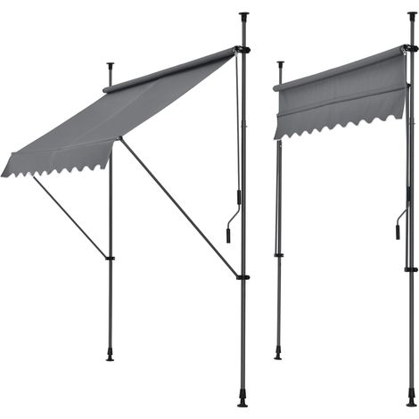 Store banne téléscopique acier polyester 300 x 120 x 200-300 cm gris ardoise