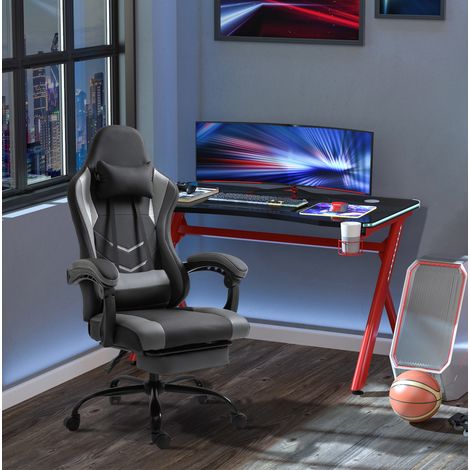 Chaise de bureau gaming ergonomique 62x52x128 cm en mousse noire, inclinable, pour bureau FloraGrace (1/5)