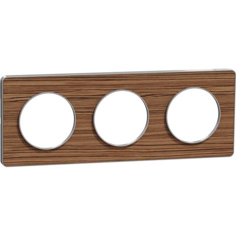 Plaque de finition 3 postes 6 modules Wenge liseré gris alu H-V entraxe 71mm série Odace Touch SCHNEIDER (1/3)
