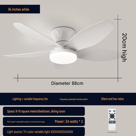 Leiser LED-Deckenventilator (88 cm), reversibel, variable Geschwindigkeit, für Wohnzimmer, Schlafzimmer, Büro, kostengünstige Kühlung, 1 Stück, Weiß (1/5)