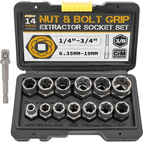 Lot de 14 outils d'extraction d'écrous en acier Cr-Mo avec rangement solide pour étui utilisé pour Industr (1/5)