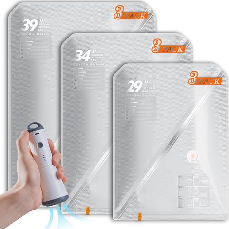 9 Pièces Sac Sous Vide avec Pompe Rechargeable pour Maison, Voyage 3 Tailles, -4000pa Pompe Sans Fil , Pour Couettes, Pulls, Couvertures et Vêtements de Voyage, Gain de Place (1/5)