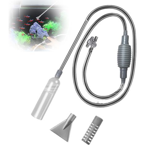 Aspirateur Aquarium, Aquarium Changeur l'eau, Kit Nettoyage Aquarium, Gravel Cleanernettoyeur - Pompe à Siphon Manuelle, Pour Les Changements Deau Nettoyage de Sable, Débit D'eau Réglable (Gris) (1/5)