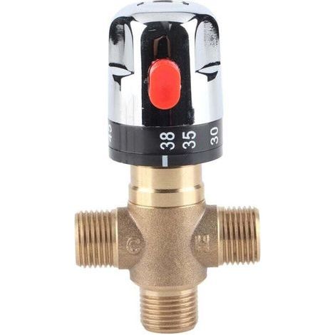 Mezclador Termostático, Latón Macizo de 3 Vías Grifo de Ajuste de Temperatura para Sistema de Ducha para Lavabo Cocina Baño Inodoro G1/2 35-45℃ 15mm (1/4)