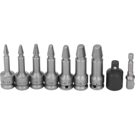 9 Pièces Kit Extracteur de Vis Carré 3/8 à 6 Pans Extraction Facile Enlèvement Vis Abîmées pour Goujons Boulons Rouillés Cassés en Hascrome (1/5)