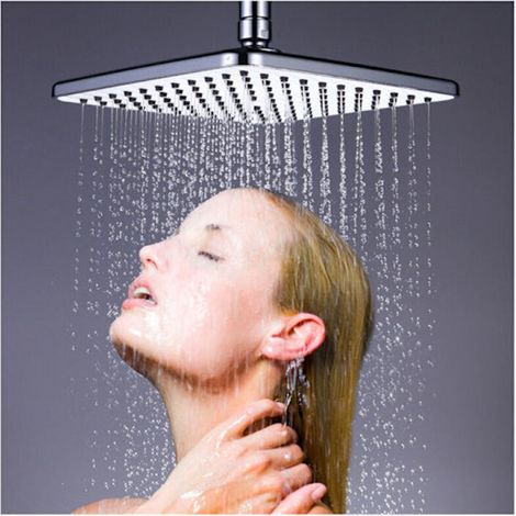 Pommeau de douche carré chromé, 20x20 cm, buses en silicone ABS, étanche, pommeau de douche effet pluie de 8 pouces. (1/5)