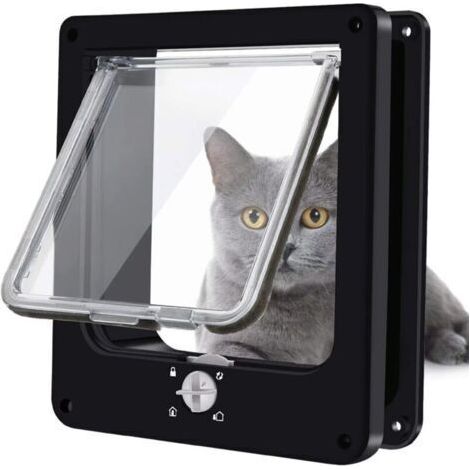 BUNTHAUS Portes pour chats, chatière magnétique à verrouillage rotatif à 4 voies pour chats, chatons et chatons, version améliorée M noir , 19 5.5 22)