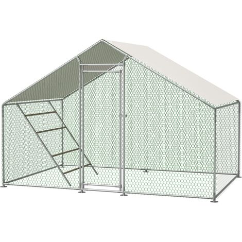Poulailler 3x2m avec échelle, cadre en acier galvanisé, bùche PVC imperméable et serrure de sécurité (1/5)