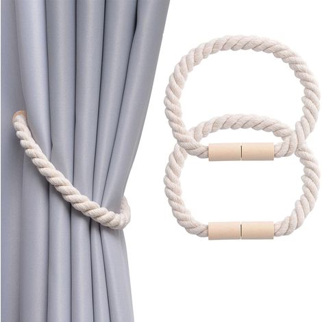 (Beige) Set mit 2 magnetischen Gardinenhaltern im Bohème-Stil für die Heimdekoration, Gardinenhalter aus Seil (1/5)