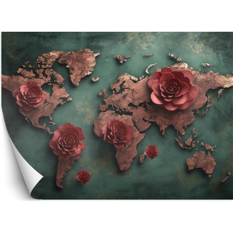 Fototapete Blumen Weltkarte Rose 400x280 cm
