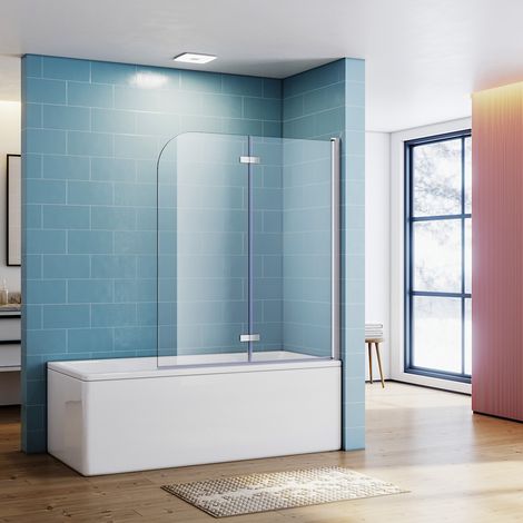SONNI Sopravasca Parete Per Vasca Parete Vasca con Dispositivo Pieghevole a 180 °, Vetro Trasparente 6mm per Vasca da Bagno, Schermo Doccia per Vasca 120x140cm (1/5)