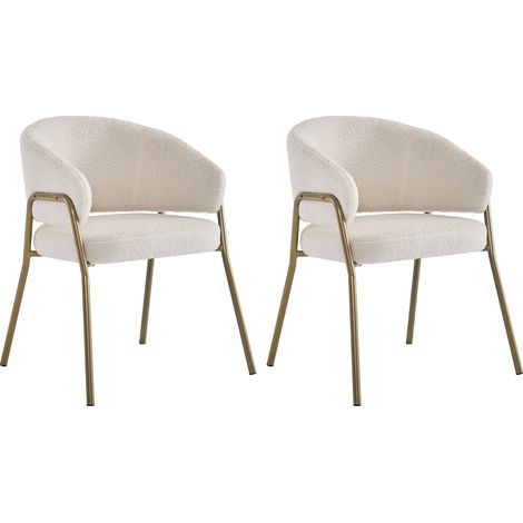 Silla de Comedor Moderna Respaldo Perforado con Patas Doradas Asiento Acolchado en Borreguito Blanco (1/5)