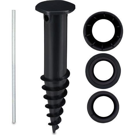 Relaxdays Bodenhülse Sonnenschirm, Bodendübel zum Eindrehen, Adapter, 32-50 mm, Kunststoff, Sonnenschirm Bohrer, schwarz