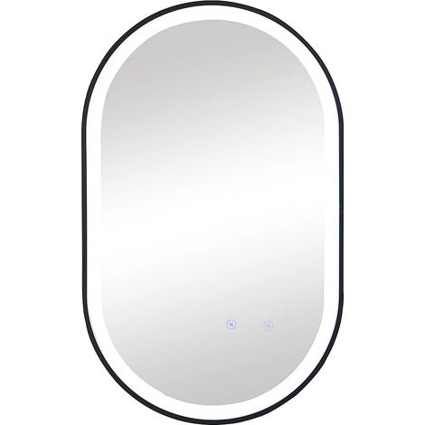 Miroir de salle de bain lumineux ovale anti buée avec contour noir - 60 x 90 cm - ALARICO (1/5)