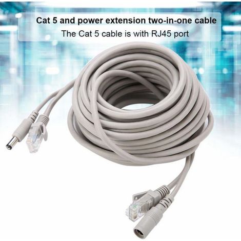 Câble Vidéo Et Alimentation 15m Pour Caméra De Surveillance, Connecteur Rj45 + Dc 2.1x5.5mm (1/5)