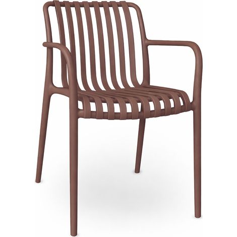 Chaise d'extérieur Iside en plastique marron haut de gamme confortable avec accoudoirs