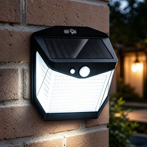 Lampe solaire murale extérieure étanche IP65, détection de mouvement 270°, 3 modes d'éclairage LED, pour jardin et terrasse (1/4)