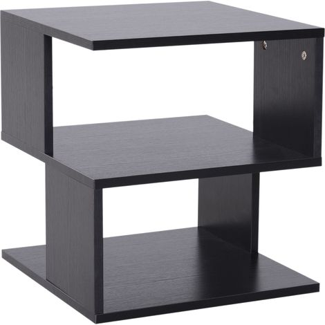 Quadratischer 3-stöckiger Beistelltisch mit 3 offenen Ablagefächern für Wohn- und Schlafzimmer, 40 x 40 x 43 cm, Schwarz