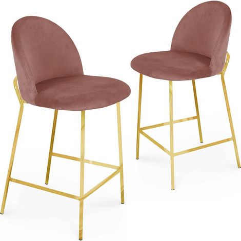 Deco In Paris – Lot de 2 tabourets de bar en velours rose – Pieds fins en métal doré – Confort moderne pour intérieur élégant (1/5)