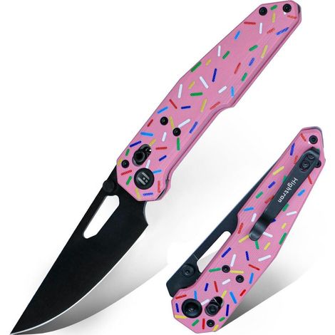 Klappmesser mit 14C28N Stahlklinge und pinkem G10 Griff