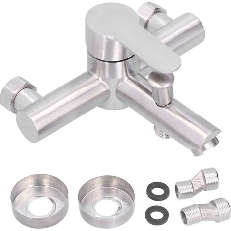 Robinet de baignoire brossé en acier inoxydable G1/2 mitigeur d'eau chaude froide robinet de douche Triple. (1/5)