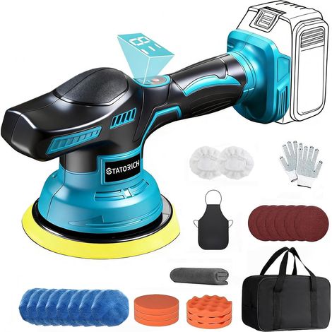 Polisseuse Voiture Sans compatible avec Makita 18 V, 8 vitesses (2800-6000 tr/min), 27 pièces poignée amovible des Voitures et Des Bateaux, Polissage,Cirage et Finition des Voitures(Sans batterie) (1/5)