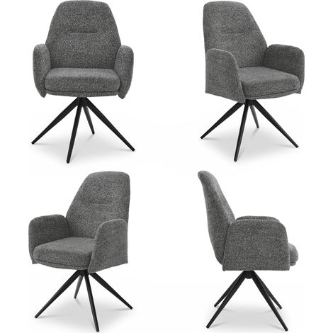 Bon Furni Chaises 360° Pivotantes Chenille Vert de gris, Lot de 4