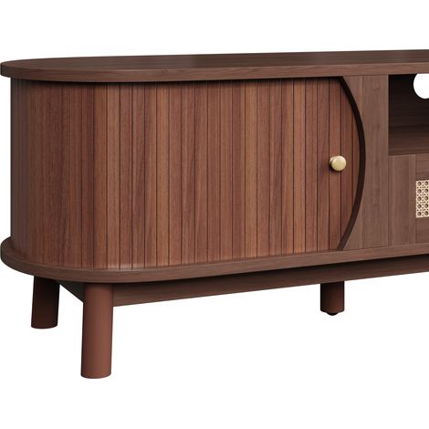 Armoire de télévision avec des portes et des compartiments. Armoire en rotin, portes en bois massif. Design à la fois rustique et élégant – fenêtres basse. (1/5)