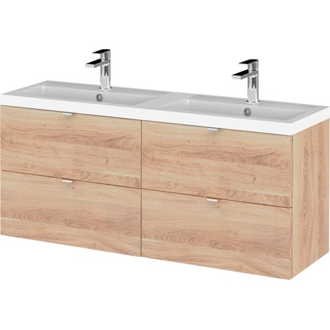 Alrewas Contemporary 4 Drawer Wall Hung Vanity Unit with Basin, Bleached Oak, 1200mm