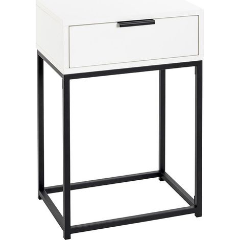 Table de nuit, table de chevet 1 tiroir coloris Blanc métal Noir - Longueur 40 x Profondeur 28 x Hauteur 60 cm (1/5)