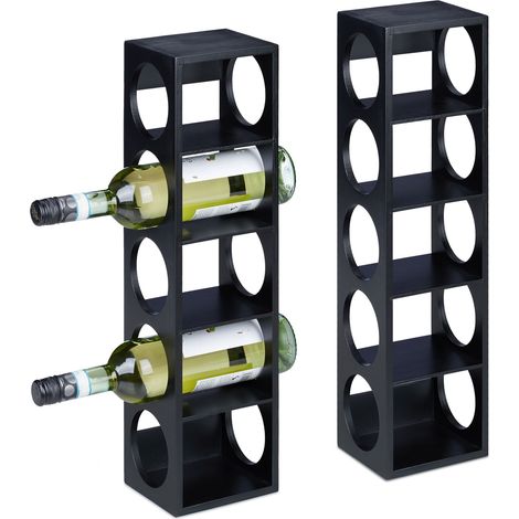 Relaxdays Set of 2 Wine Racks for 5 Bottles, Bamboo, HWD: 53 x 14 x 12 cm, Home, Kitchen & Bar, Bottle Holder, Black