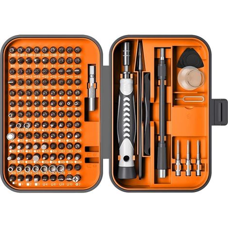 Set de Tournevis de Précision 130 en 1 avec 120 Embouts : Kit d'Outils Magnétique avec Boîte de Rangement Mini Intégrée, pour Électronique, iPhone, Joaillerie et Console de Jeux (Couleur Orange) (1/5)
