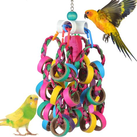 Jouet à mâcher et picorer pour oiseaux, anneaux déchiqueteurs en forme de bagel colorés suspendus, accessoire de cage pour petits perroquets, perruches, conures, calopsittes et inséparables (1/5)