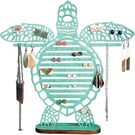 Porte Bijoux Femme en Bois, Rangement Bijoux, Presentoir Bijoux de Tortues, Porte Boucle D'Oreille 99 Emplacements, Presentoir Boucle D'Oreille, Porte Collier pour Bagues, Bracelets, Colliers (1/5)