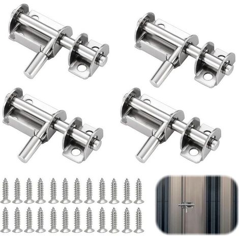 4 pièces Fermeture Porte，Verrou Porte Interieure Loquet Exterieur Portail De Coulissante Pontet de Garage Portillon Crochet Exterieure Door Lock targette Fenetre Verrous Chambre Bois Placard Verrou