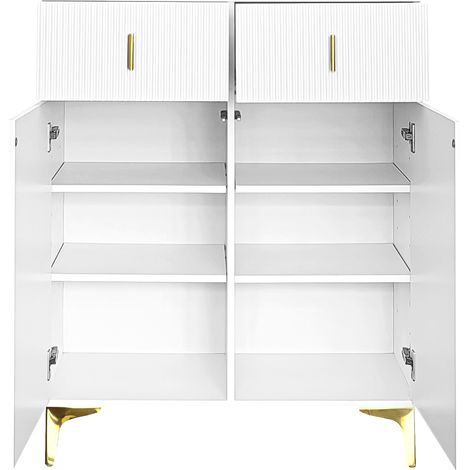 Aparador zapatero blanco con 2 cajones, 2 puertas, estantes ajustables y detalles dorados (1/5)