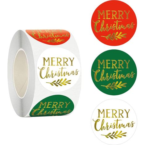 1 Rouleau de 500 Autocollants Joyeux Noël étiquettes Joints Ronds pour Cadeau (1/5)
