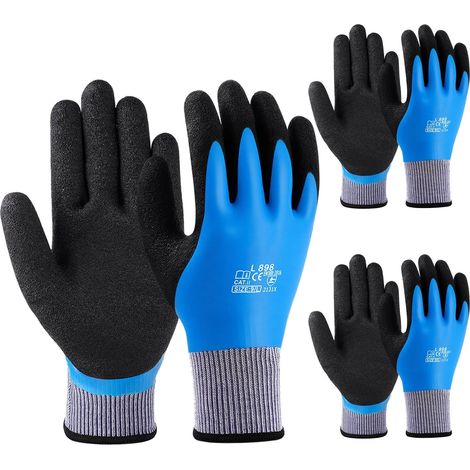 Gants de Travail 3 Paires, Polyvalent Gants de Jardinage, Revêtement Latex Double 100% Étanche, Excellente Adhérence, Résistant à l'Usure et à la Déchirure, Confortable et Respirant, L (1/5)