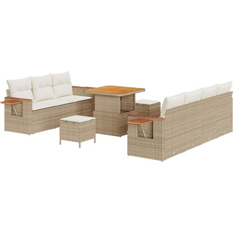 Maison Exclusive - Conjunto de sofás de jardín 10 pcs Beige ratán (1/5)