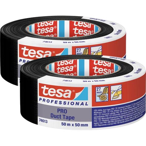 Ruban adhésif TESA pour réparation textile imperméable, 50 m x 50 mm, noir, lot de 2